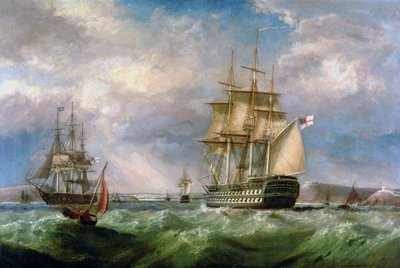コークハーバーにセーリングするイギリス人男性の戦争 作： George Mounsey Wheatley Atkinson