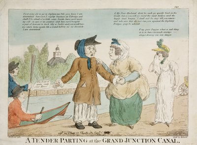 1810年代にロバーツによって彫刻されたグランドジャンクション運河での柔らかい別れ（手塗りのエッチング） 作： George Moutard Woodward