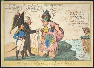 BoneyとTalleyがパブ、John Bullの作品にパッチを当てています。 1806（手描きの彫刻） 作： George Moutard Woodward