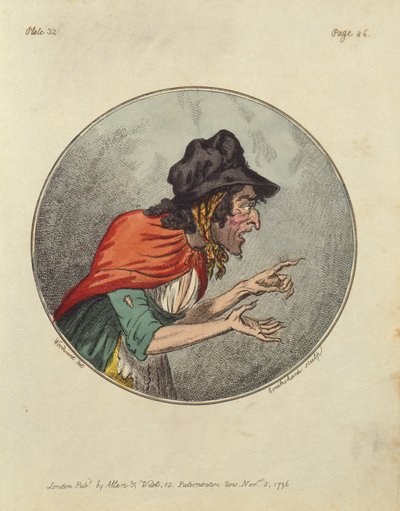 アイザック・クルックシャンクによってエッチングされた老婆の漫画 作： George Moutard Woodward