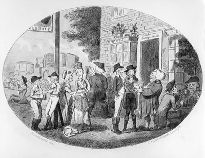 アイザッククルクシャンクによって刻まれたオールドハッツ酒場の外、1796年 作： George Moutard Woodward