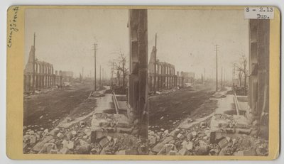 1871年のシカゴ火災後のクラークストリートの立体写真 作： George N. Barnard