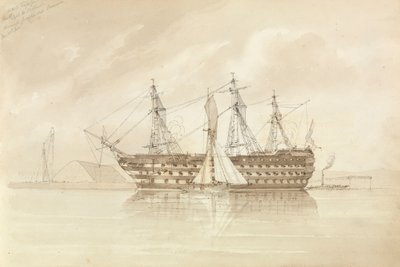シアネス沖のHMS「トラファルガー」（1850年12月28日、「シャノン号」より 作： George Pechell Mends