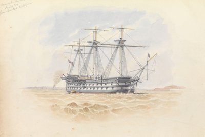 1851年1月29日、「トラファルガー号」から見たシアーネスでの「モナーク号 作： George Pechell Mends