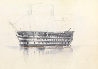 1852年3月3日、マルタ島におけるHMS「クイーン」の研究 作： George Pechell Mends