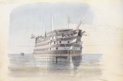 1852年3月27日、マルタ島アッパー・バラッカの下での「トラファルガー号 作： George Pechell Mends