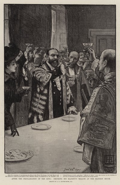 王の宣言の後、邸宅で陛下の健康を飲む 作： George Percy Jacomb Hood
