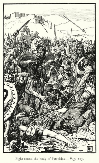 イリアス』。パトロクロスの死体をめぐる戦い（エングレービング 作： George Percy Jacomb Hood