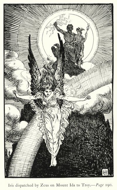 イリアス』。アイダ山でゼウスからトロイに派遣されたアイリス（彫刻作品 作： George Percy Jacomb Hood