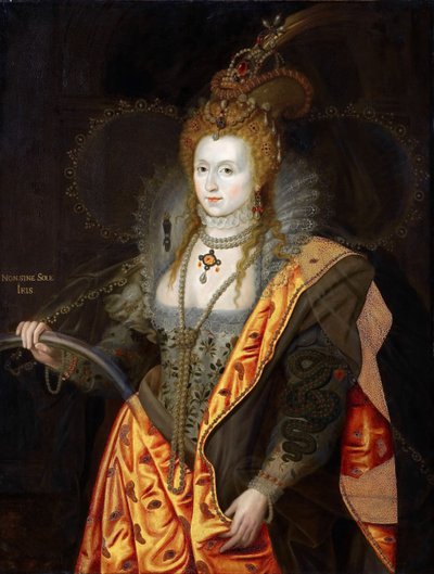 イギリスのエリザベス1世1533-1603の肖像、アイリスレインボーポートレートとしてバレエ衣装を着た 作： George Peter Alexander Healy