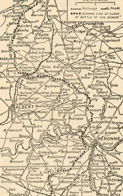 ソンムの戦いを説明する地図、1919年。 作： George Philip and Son Ltd
