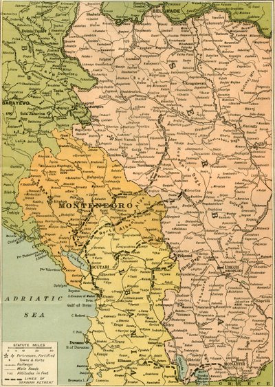 セルビアの隠れ家を示す地図、1919年。 作： George Philip and Son Ltd