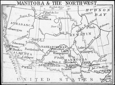 マニトバ州とカナダ北西部の地図、c1893 作： George Philip and Son Ltd