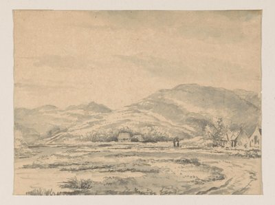 いくつかの家と左側に川がある丘陵の風景 作： George Pieter Westenberg