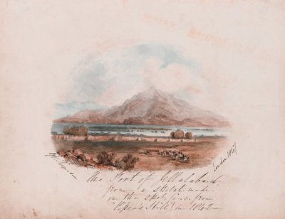 1842年、ジェラーラバードの砦を現地（パイパーズヒル）でスケッチしたもの（水彩画）。 作： George Powell Thomas