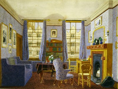 オックスフォード、クライストチャーチの学部生の居間（水彩・紙） 作： George Pyne