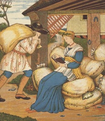 ルンペルシュティルツキン」を読む王女（カラーリトグラフ） 作： George R. Halkett