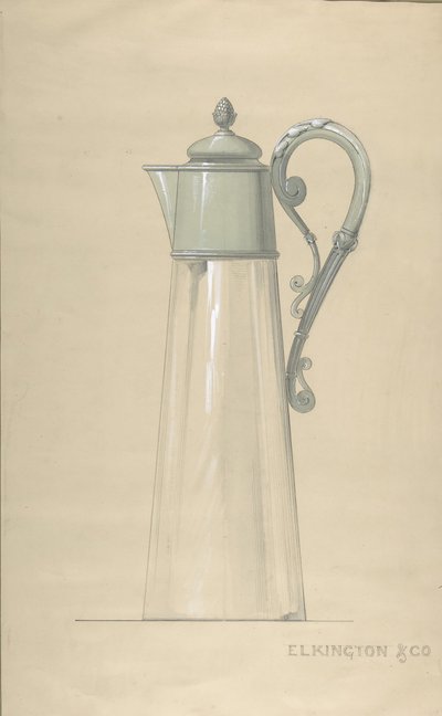 ガラスと銀のウォーター ピッチャーのデザイン、カバー付き、1820-65。 作： George Richards Elkington