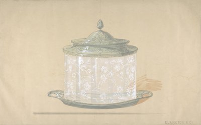 シルバーのベースとカバーを備えたガラスボックスのデザイン、1820-65。 作： George Richards Elkington