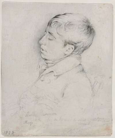 椅子に眠るウェルビーシャーマンの肖像、1828年。 作： George Richmond