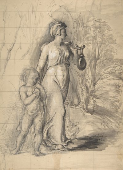 荒野のレクトのハガルとイシュマエル、芸術家の妻の2つの肖像研究...、1829-33。 作： George Richmond