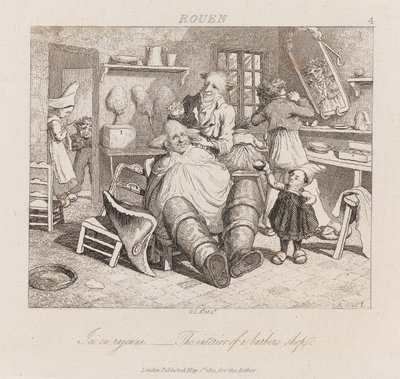 理髪店、ルーアン、1821年頃（エッチング） 作： George Robert Lewis