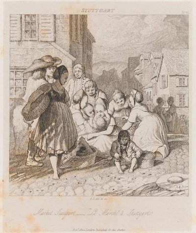 マーケット、シュトゥットガルト、1821年頃（エッチング） 作： George Robert Lewis