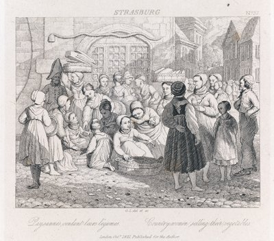 農民の販売、ストラスバーグ、1821年頃（エッチング） 作： George Robert Lewis