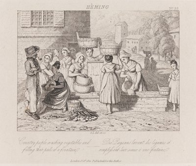 野菜の洗浄、ヘミング、1821年頃（エッチング） 作： George Robert Lewis