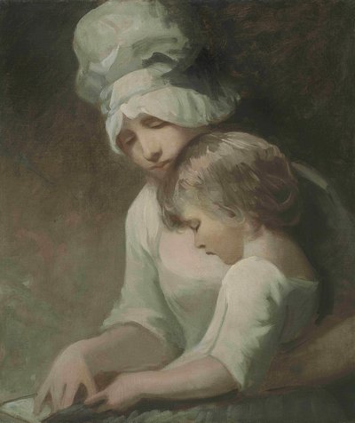 カンバーランド夫人と息子を読む母と子 作： George Romney