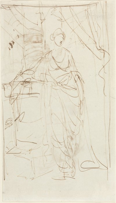 古典的な衣装をまとった優雅な女性 [表] 作： George Romney