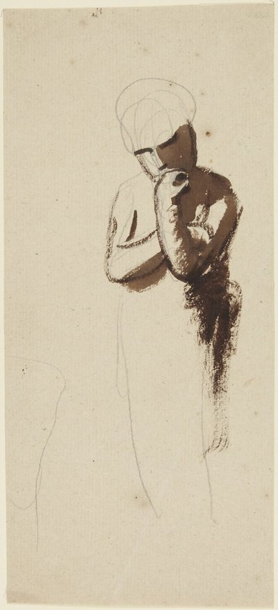 あごに手を当てた子供 作： George Romney