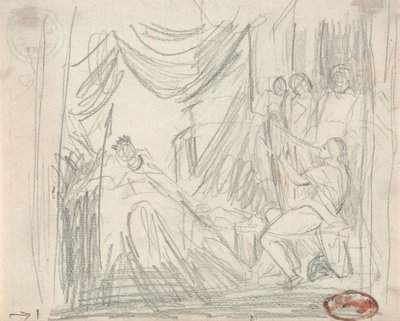 ダビデがサウル王にハープを奏でる 作： George Romney