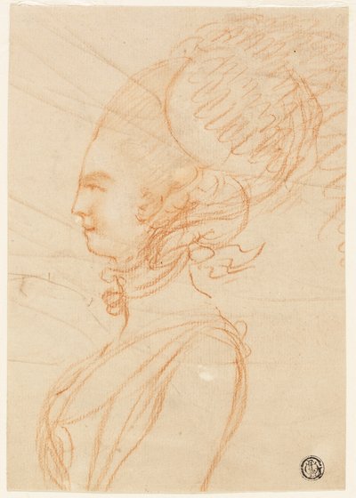 左向きの女性の半分の長さの横顔の肖像画 作： George Romney
