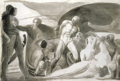 ラザレットを訪ねるハワード（ペンとインク、紙で洗う） 作： George Romney