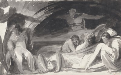 ハワードが刑務所を訪問（ペンとインク、そして敷き紙の上でグラファイトを洗う） 作： George Romney