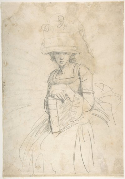 『本を持つ女性』（表）；『パレットへの絵の具の配置図』（裏） 作： George Romney