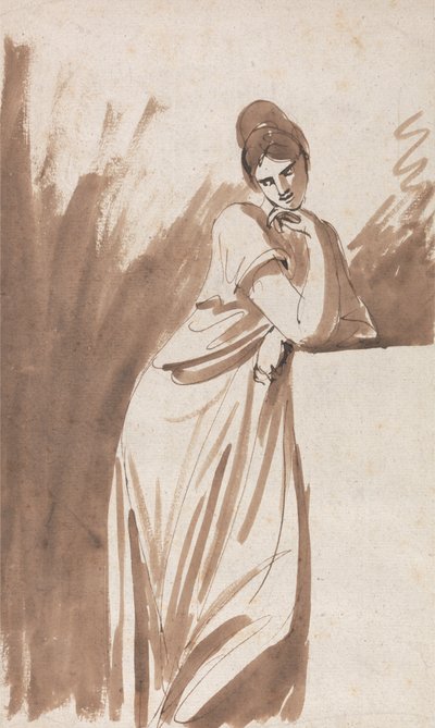 コラムに寄りかかっている女性-（おそらくミス・ウッドリーのスケッチ） 作： George Romney