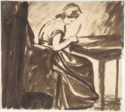 「テーブルに座る女性」（表）；「踊る人々」（裏） 作： George Romney