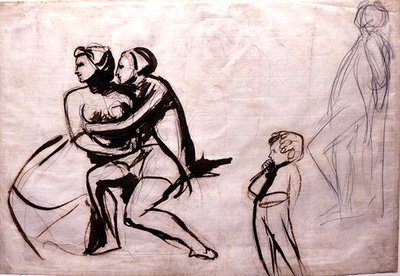 子供に囲まれた恋人たち（ペン・インク・ウォッシュ 作： George Romney