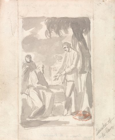 ピアソン少佐とブラフマン（敷設紙に灰色のウォッシュ）（153905を参照） 作： George Romney