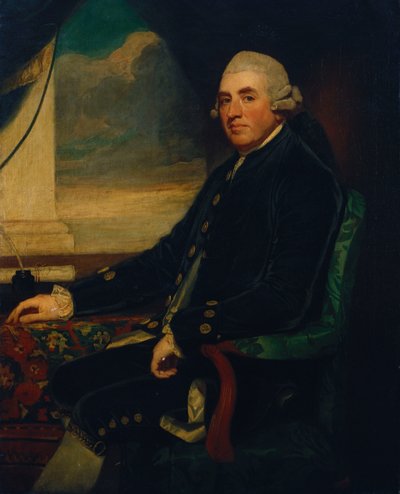 開いた窓のそばに座った、ファーンハムの最初の伯爵の肖像画 作： George Romney
