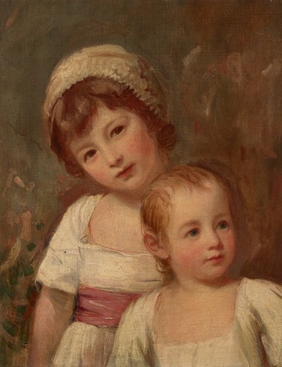 二人の子供の肖像、半身 作： George Romney