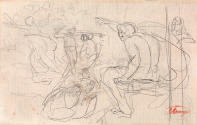 ひざまずいた人物に審判を下す座った人物の可能性 作： George Romney