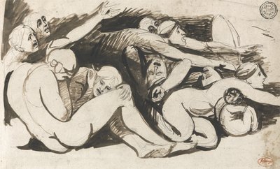 刑務所のシーン（紙の上のグラファイトの上にブラシとインク） 作： George Romney