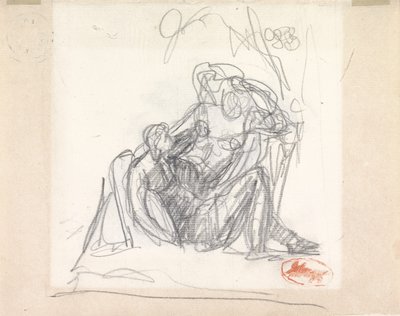 リクライニングウーマンと他の人物像（紙に黒鉛を塗ったもの）（153904を参照） 作： George Romney