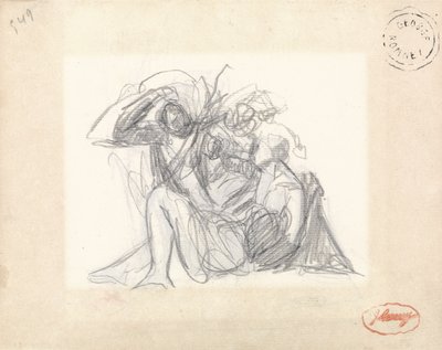 リクライニング女性と他の人物（紙にグラファイト）（153910を参照） 作： George Romney