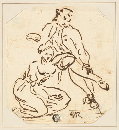 座っている男と女 作： George Romney