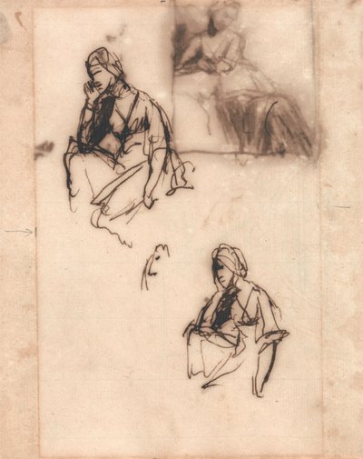 座る女性 作： George Romney