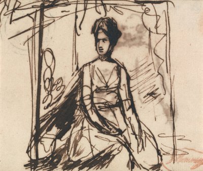 座っている女性、おそらくハリス夫人 作： George Romney